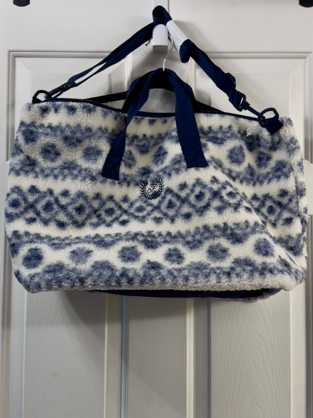 Cozy Faux-Shearling Navy & Cream Tote Bag